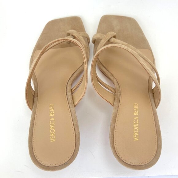 Veronica Beard Alanis Kitten Heel Slides Tan Women Leather Sandals Size 8.5 - Picture 3 of 10